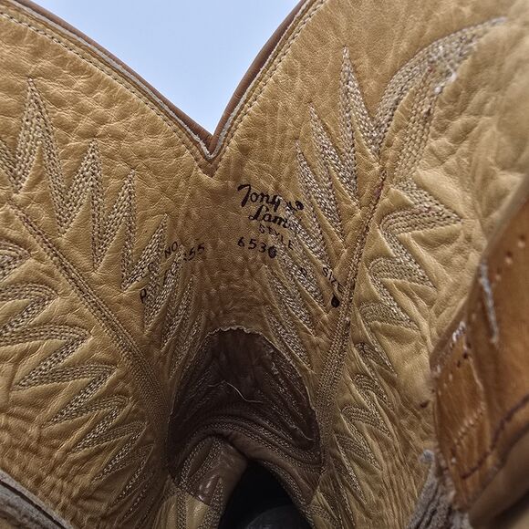 Vintage Tony Lama Cowboy Boots Two Tone Leather 6530 Size 9D Factory Defect main image 8